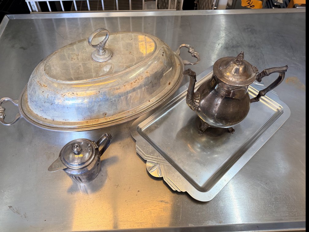 Mixed Lot of Vintage Silverplate Serving Pieces – Includes New Amsterdam Silver Co. Creamer