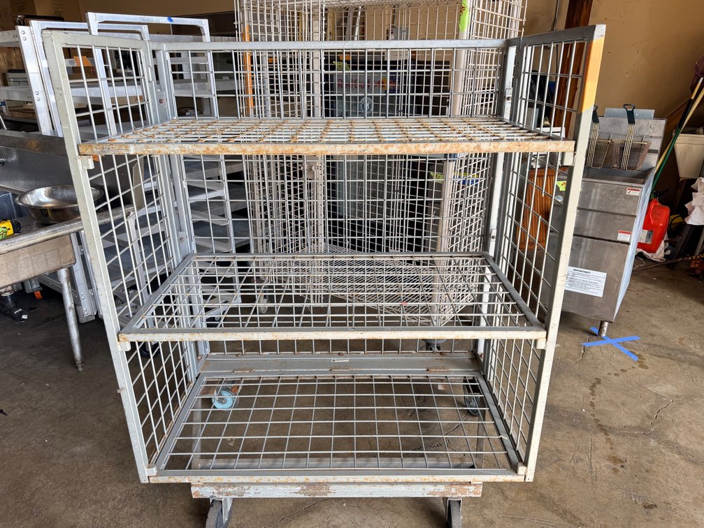 Heavy-Duty Metal Rolling Cage Rack – Multi-Shelf Storage