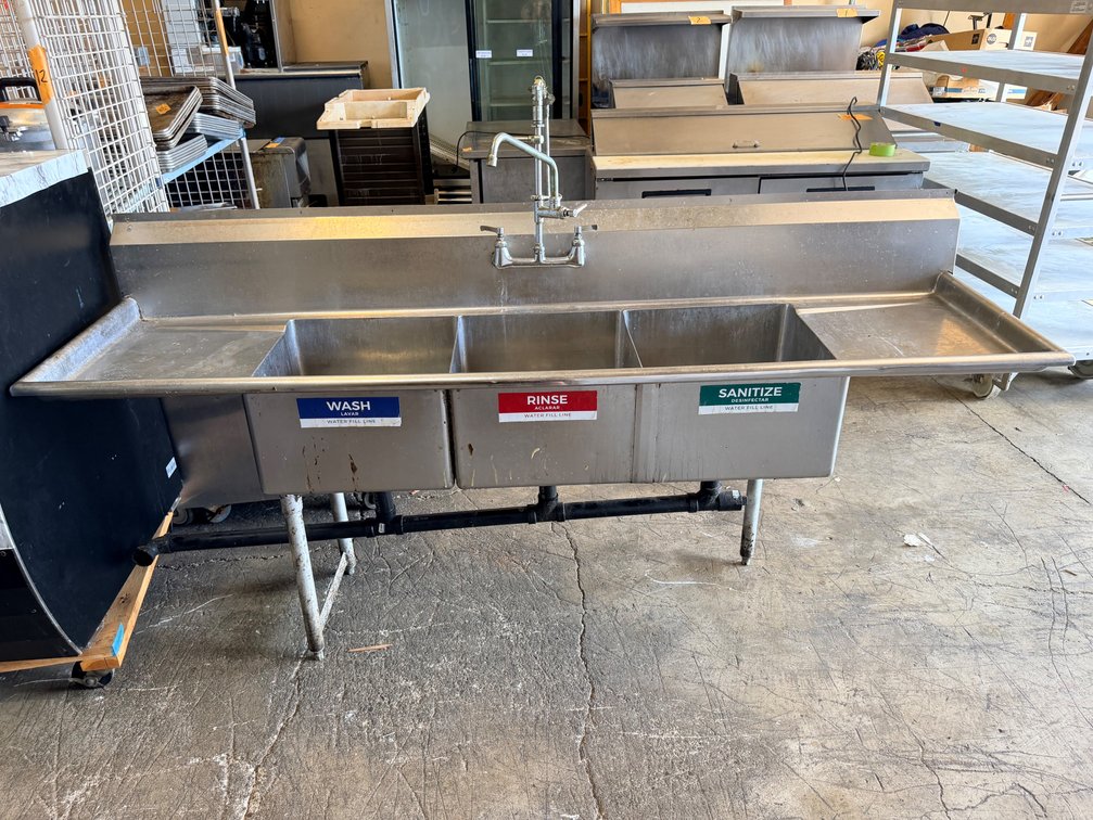 90.5" Stainless Steel 3-Compartment Sink with Dual Drainboards