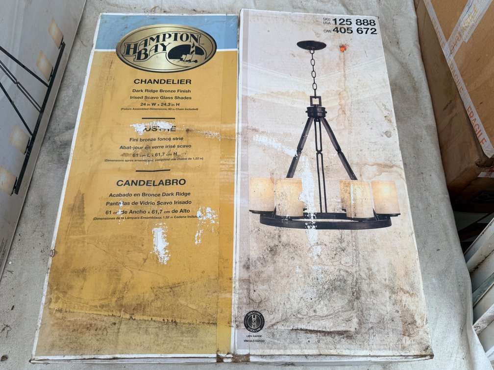 Hampton Bay Chandelier – Dark Ridge Bronze with Irised Scavo Glass