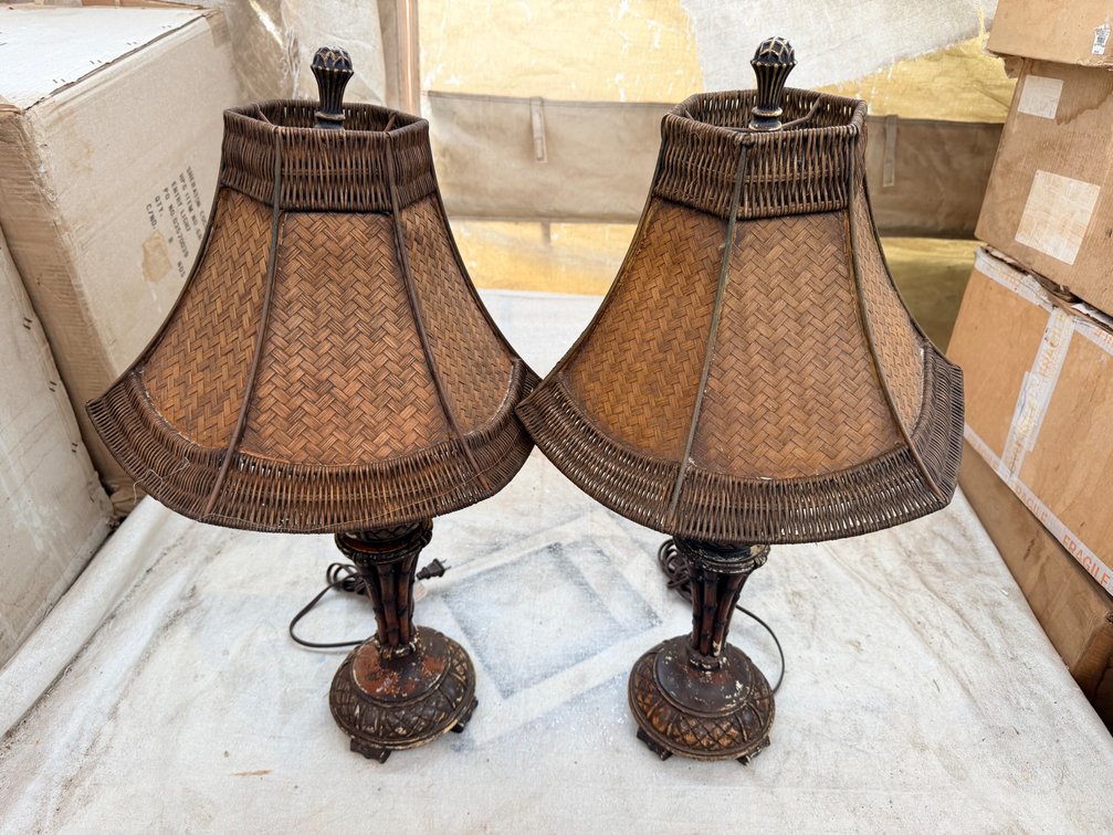 (X's 2) Woven Rattan-Style Table Lamps