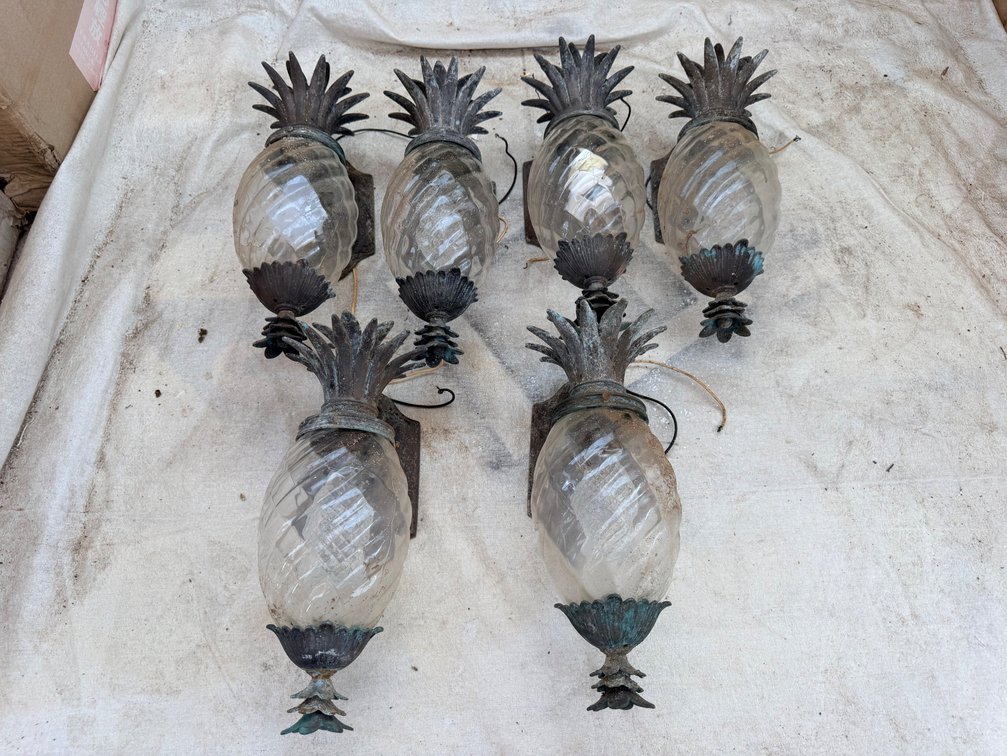 (X's 6) Pineapple Motif Wall Sconces with Glass Shades