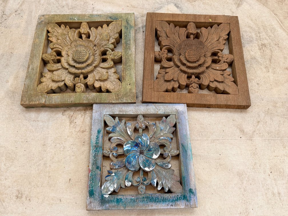 (X's 3) Decorative Hand-Carved Wooden Wall Panels