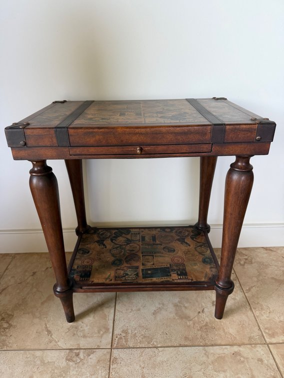 Hidden Treasures Wood & Leather Side Table