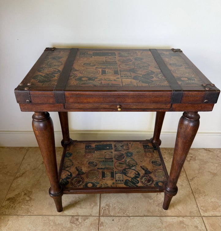 Hidden Treasures Wood & Leather Side Table