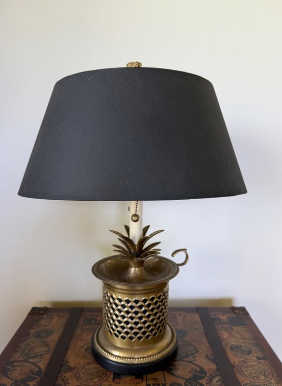 Brass Table Lamp with Black Shade