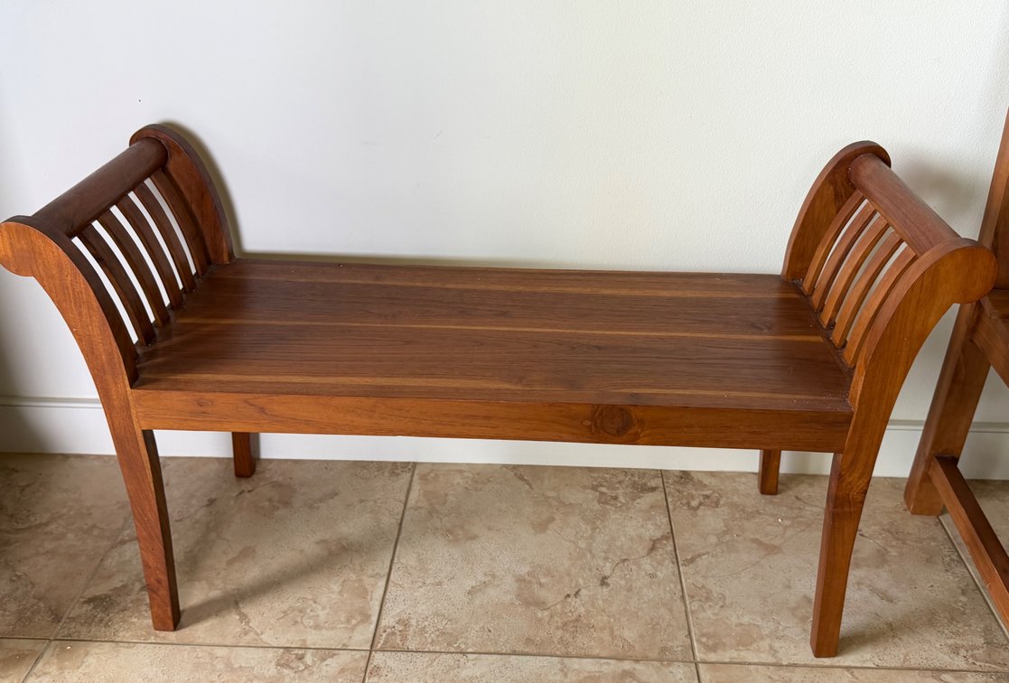 Curved Arm Wood Bench with Slatted Ends
