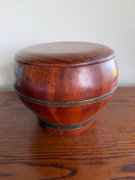 Lidded Wooden Storage Bowl with Bird Marking