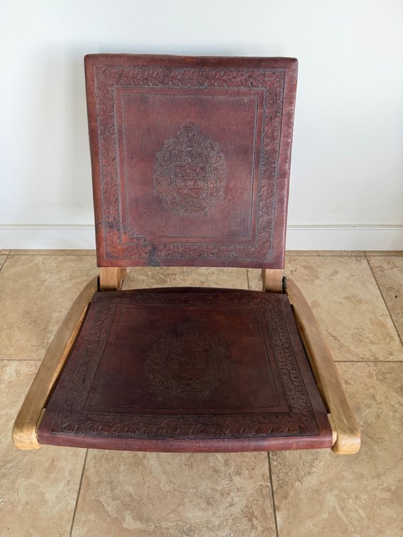 Low Leather & Wood Sling Chair