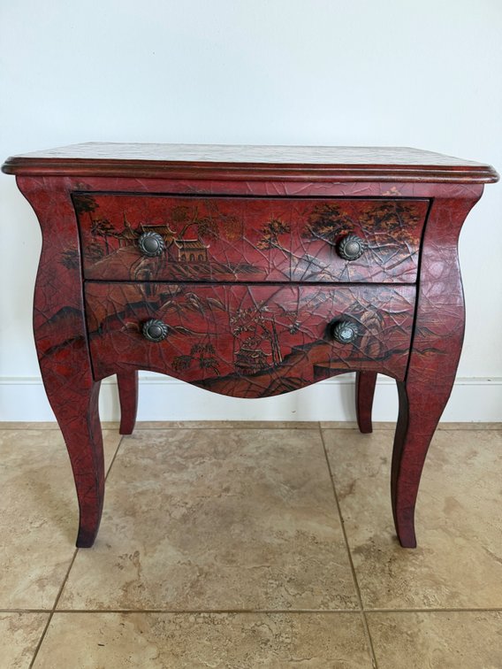 Walter E. Smithe Red Lacquered Two-Drawer Chest