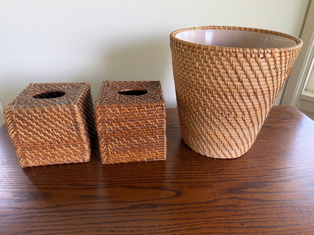 Rattan Style Bathroom Waste Basket & Tissue Holders