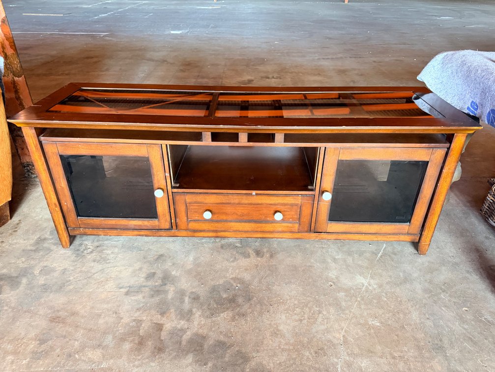 Wooden Media Console with Glass Doors
