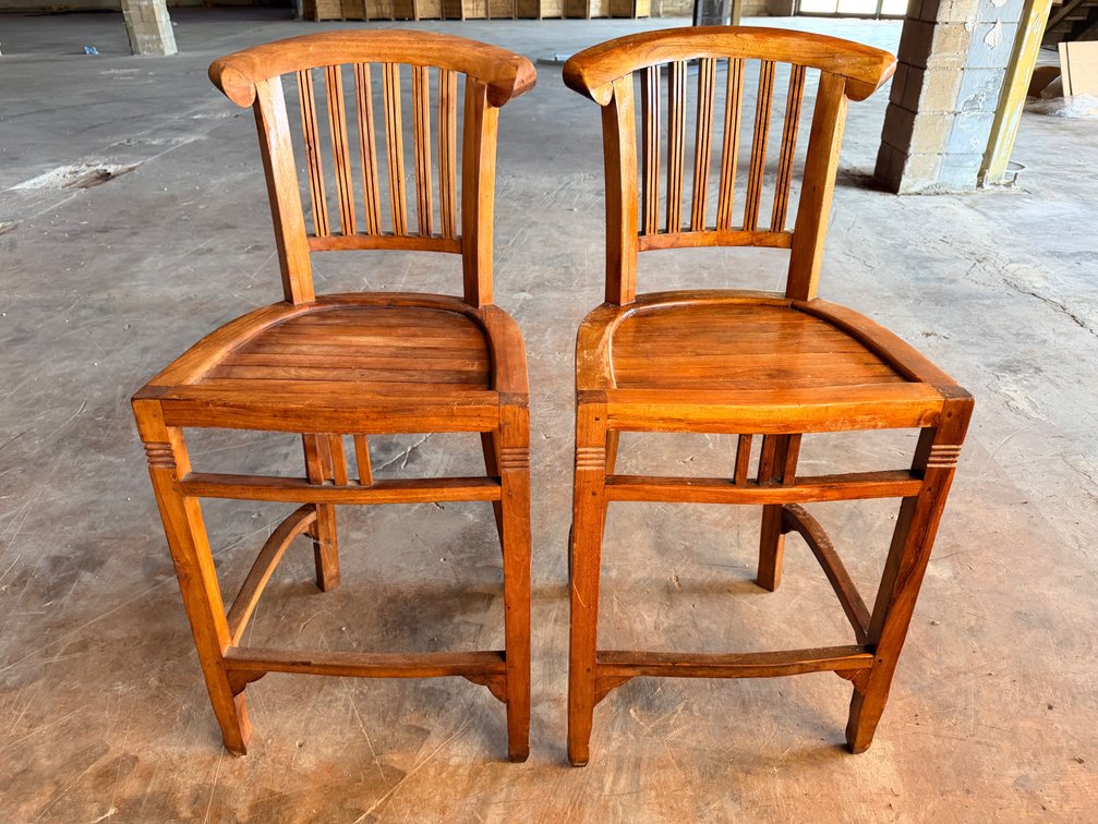 (X's 2) Teak Wood Bar Stools