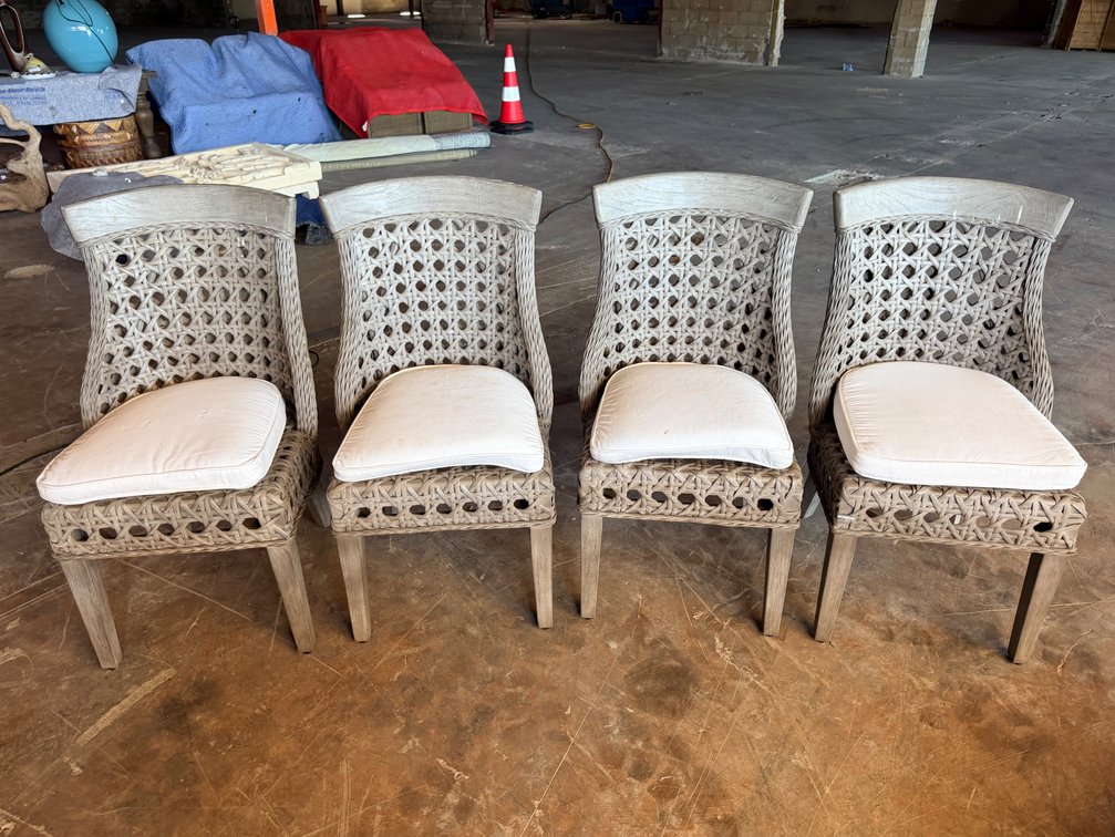 (X's 4) Rattan Side Chairs with Seat Cushions