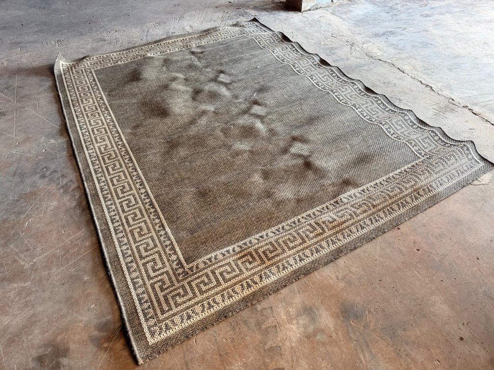 Neutral Outdoor Area Rug with Greek Key Border