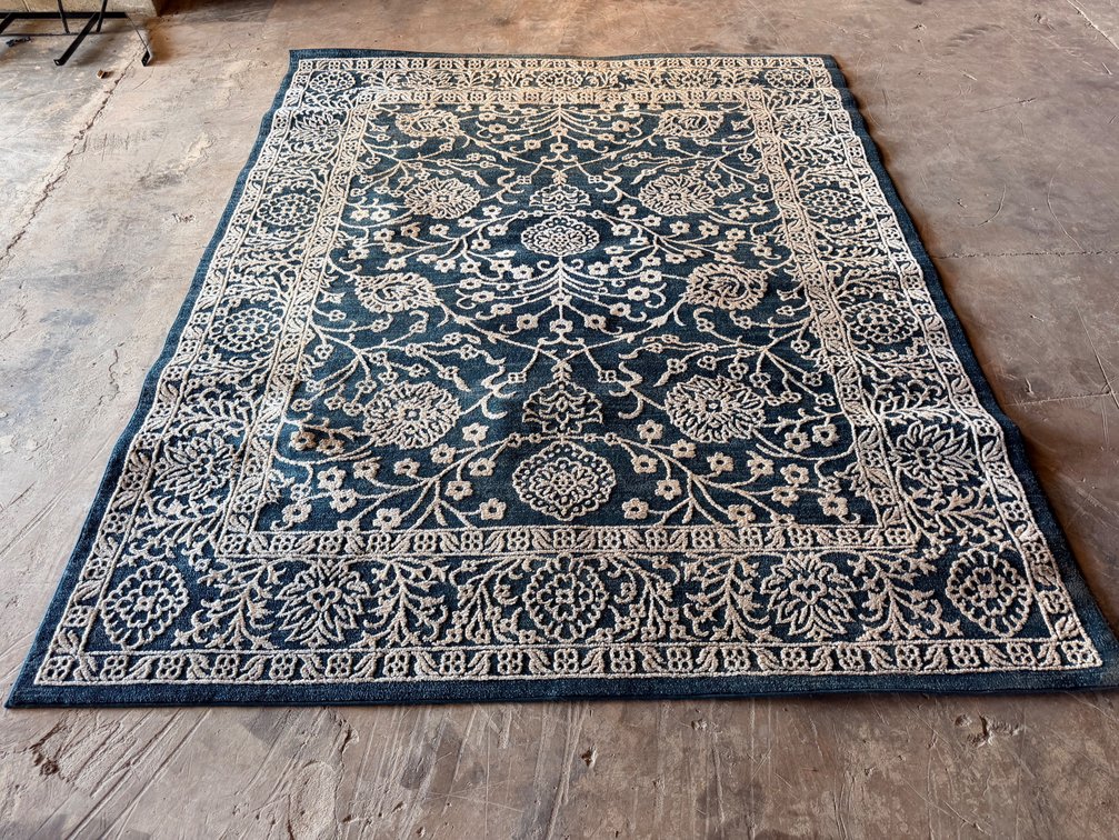 Theoni Blue and Cream Patterned Area Rug