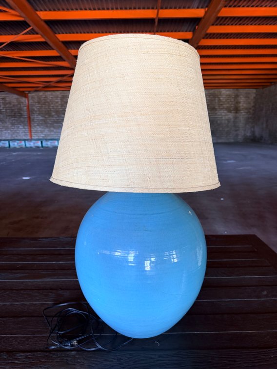 Blue Ceramic Table Lamp with Fabric Shade