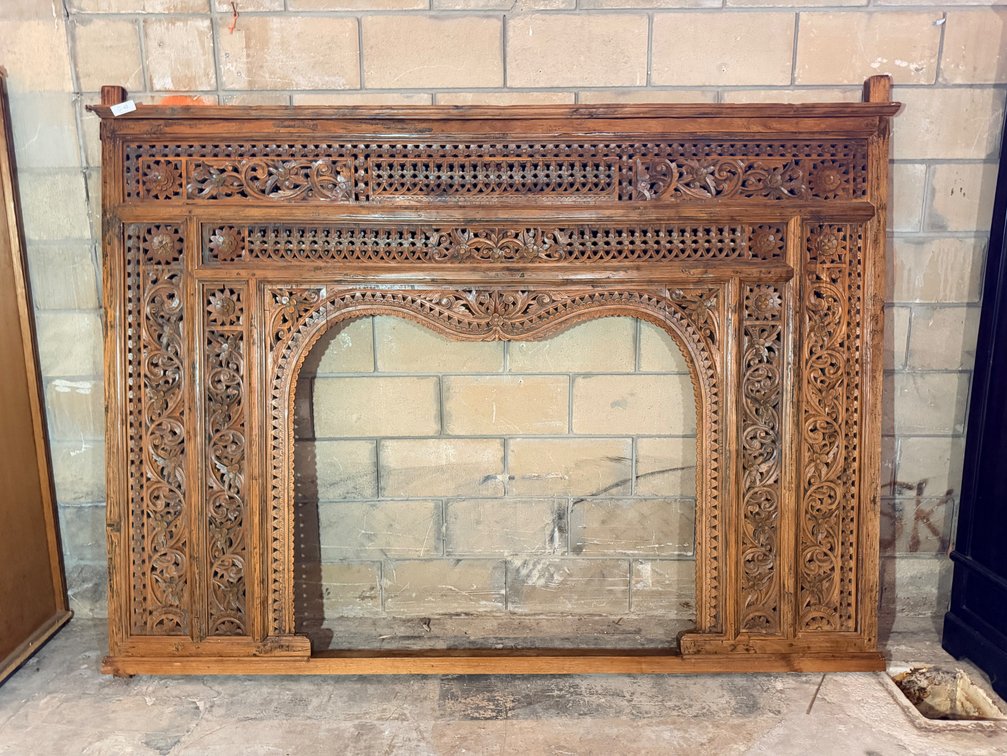 Ornate Carved Wooden Fireplace Mantel Surround