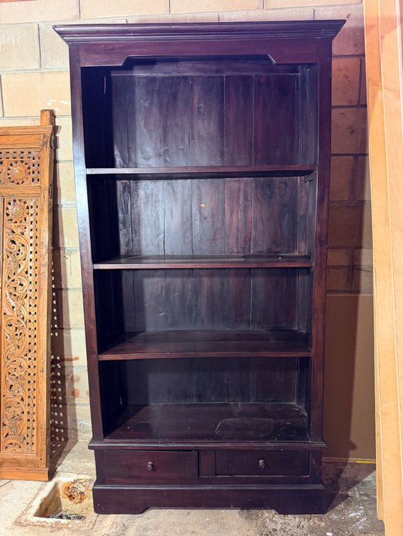 70.5" Tall Dark Wood Bookcase with Drawers