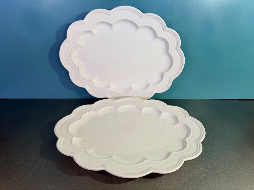 (X's 2) White Scalloped Serving Platters