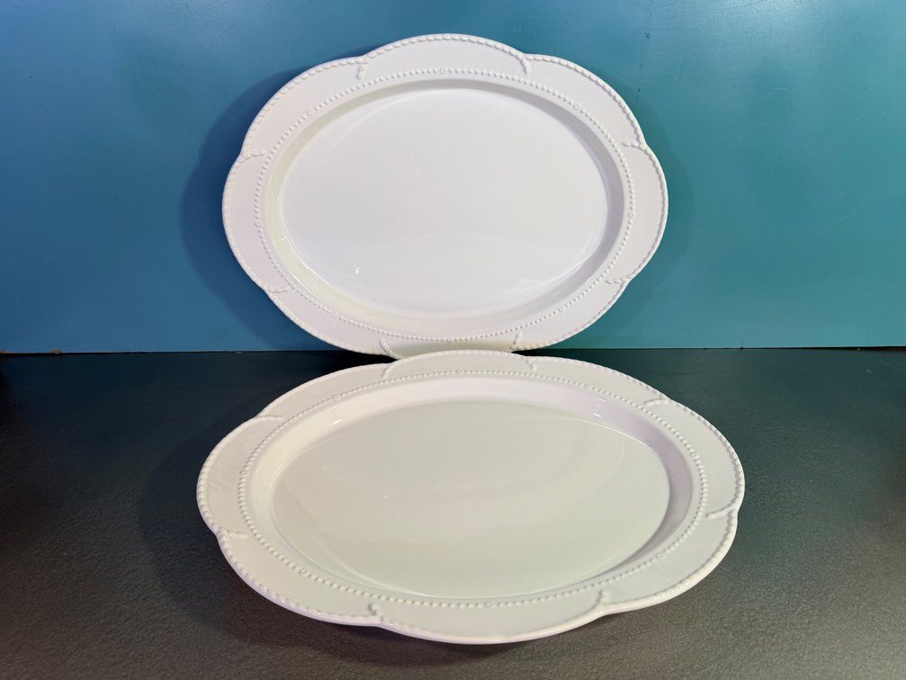 (X's 2) White Oval Serving Platters with Beaded Rim