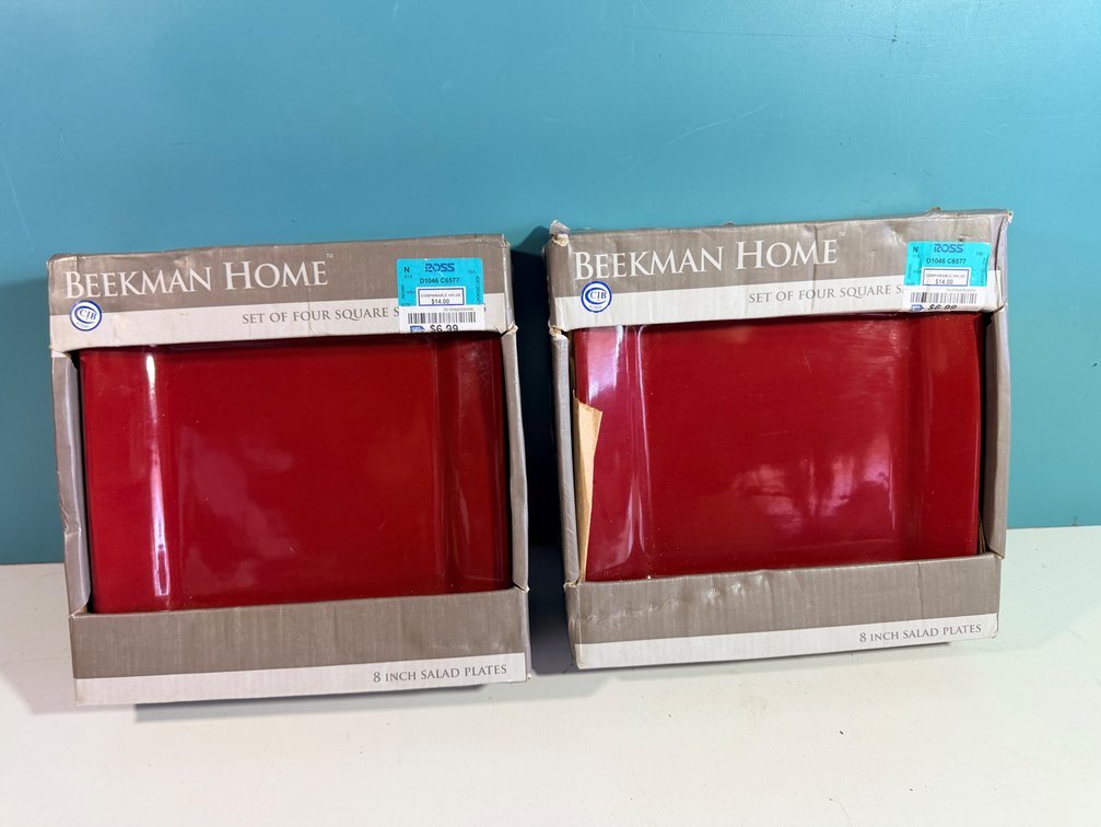 (X's 2) Beekman Home Red Square Salad Plate Sets