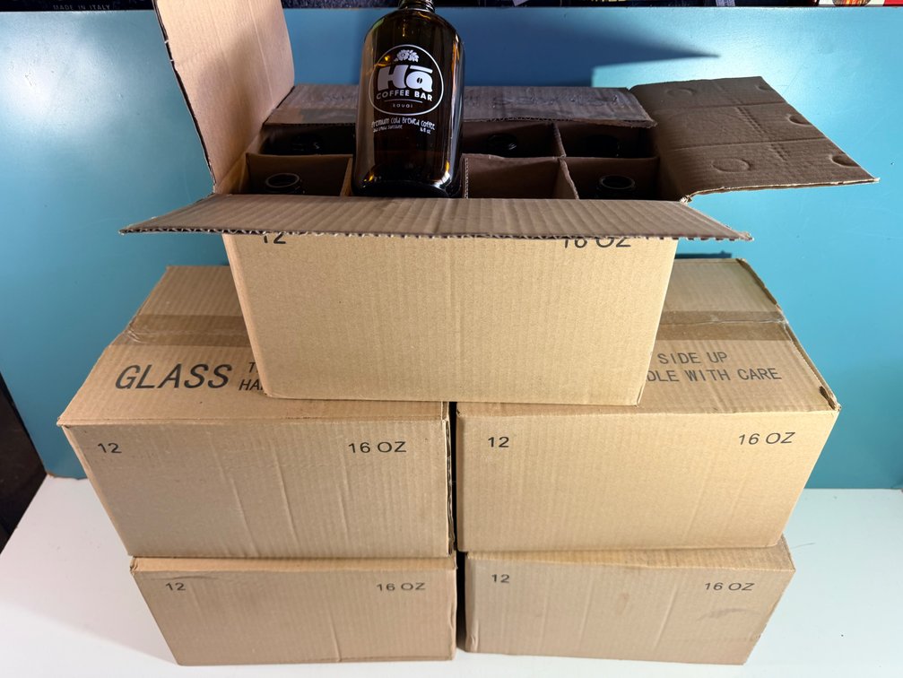 (X's 5) Ha Coffee Bar Boxed Glass Bottles, 16 Ounce