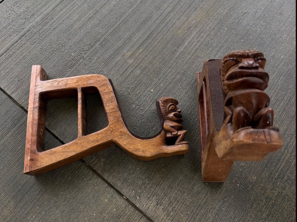 Carved Wooden Wall Brackets Seated Tiki