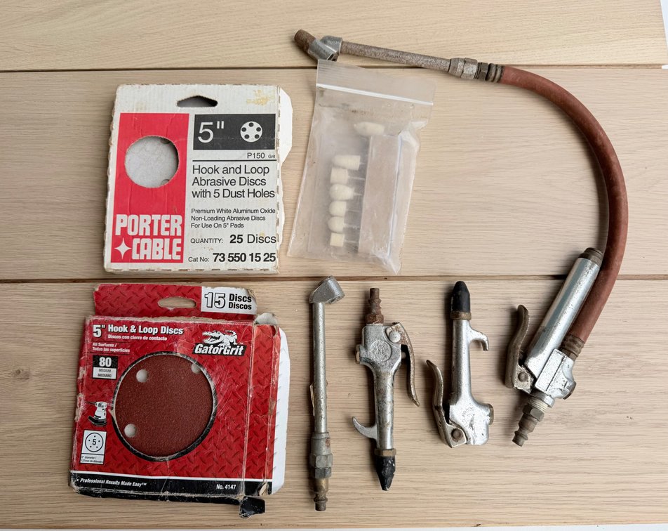 Assorted Air Compressor and Sanding Items