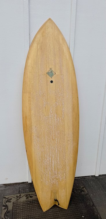 Wooden Twin Fin Surfboard 5’9”