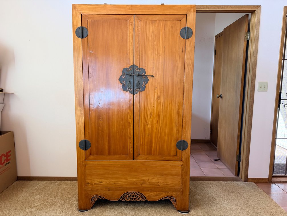 Asian-Inspired Wooden Armoire Cabinet