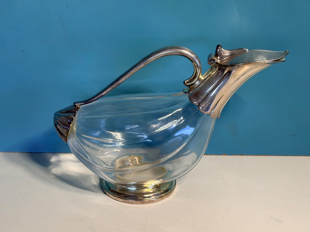 Glass Pitcher with Silver-Tone Mounts