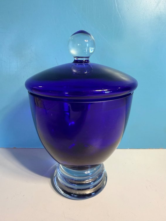 Crate & Barrel Cobalt Blue Covered Glass Jar