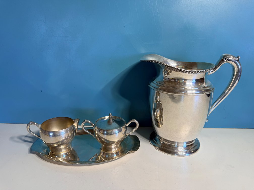 Silverplate Water Pitcher, Creamer & Sugar Set