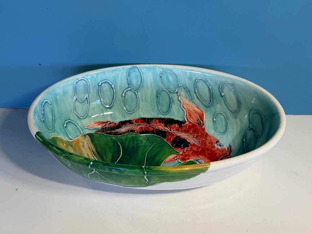 Banana Patch Studio Kauai Hand-Painted Koi Fish Serving Bowl