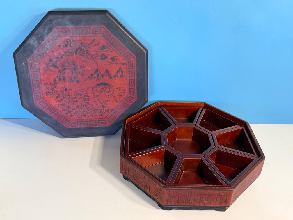 Asian Style Wooden Divided Serving Box with Lid