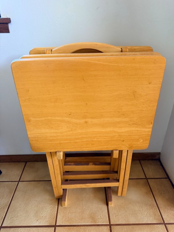 Set of Three Folding TV Tray Tables with Stand