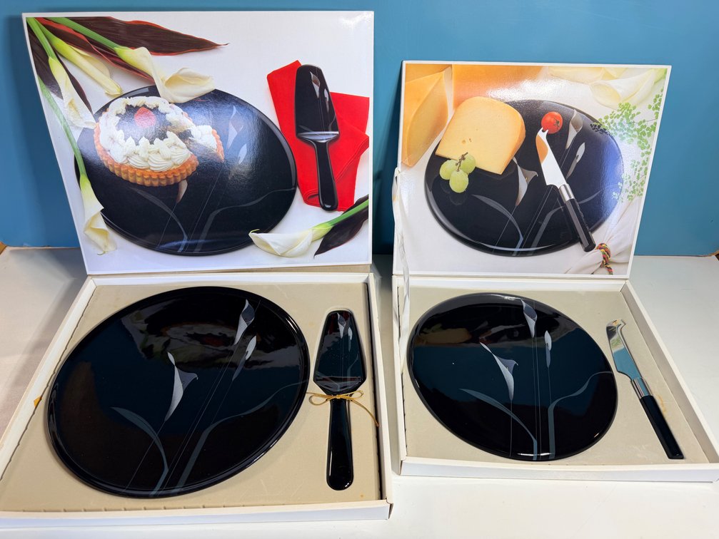 (X's 2) Mikasa Opus Black Dessert Platter & Mikasa Opus Black Cheese Serving Plate