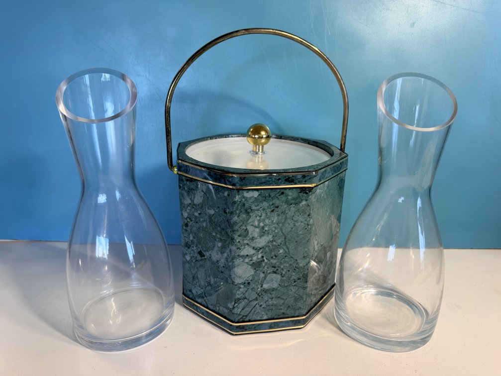 Marble Ice Bucket with Glass Carafes