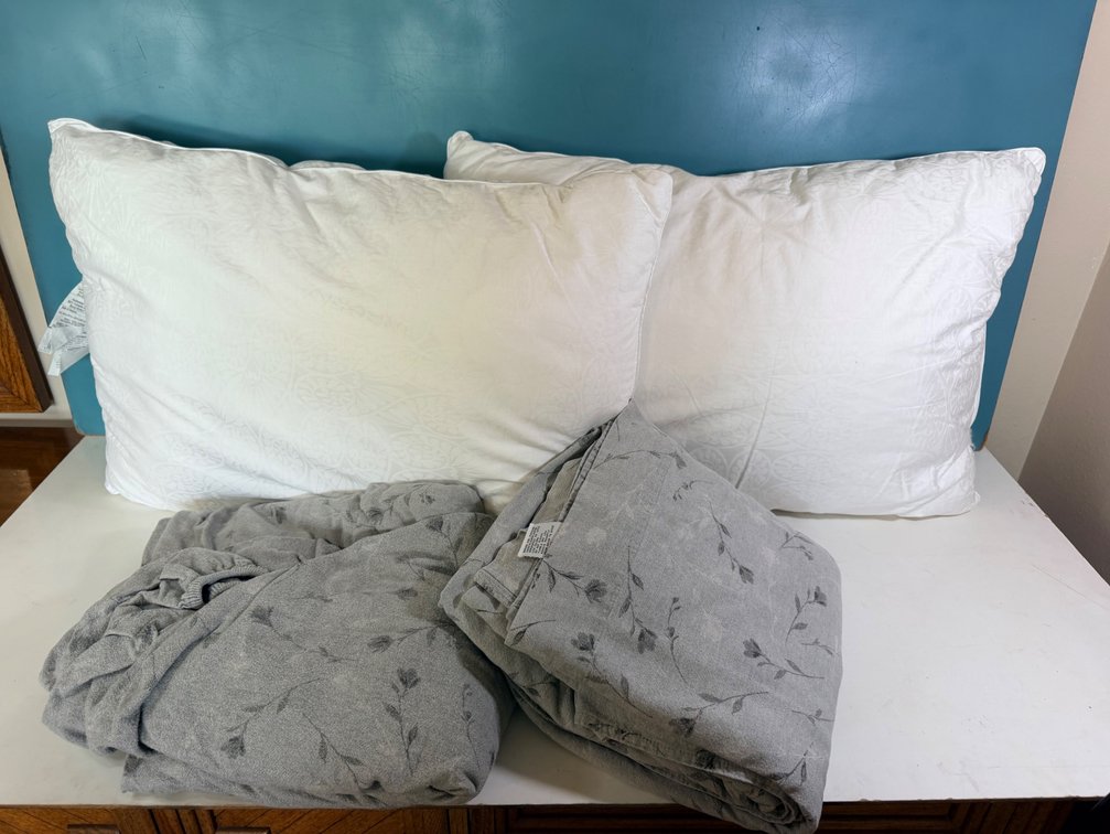 Pillows with Queen Gray Sheet Set