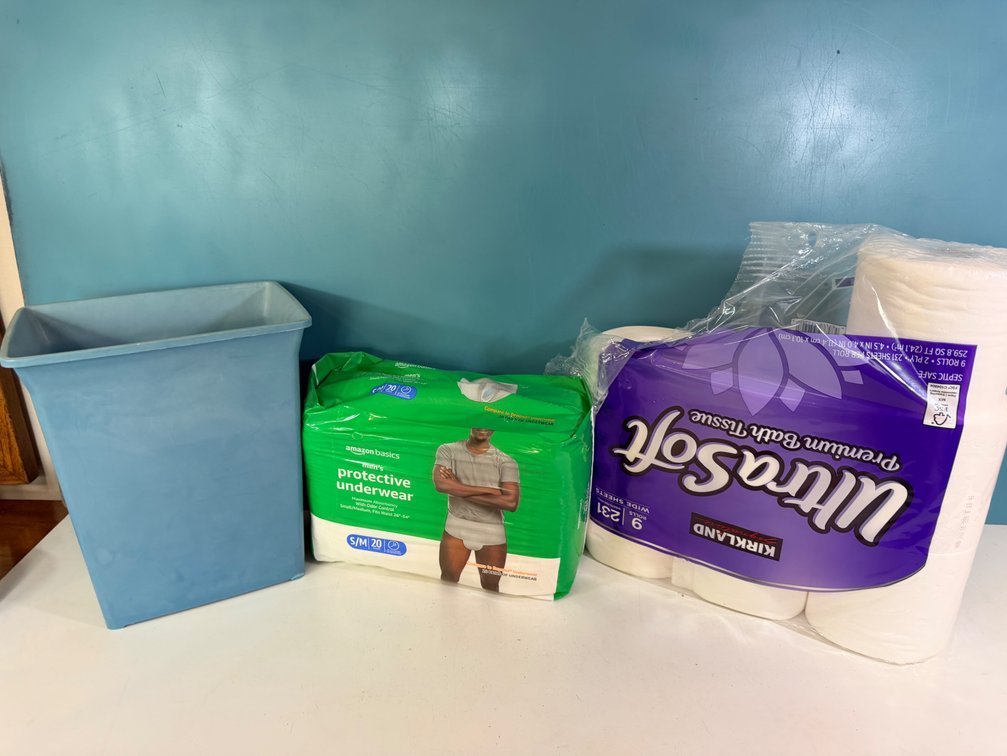 Household Essentials Lot with Trash Bin