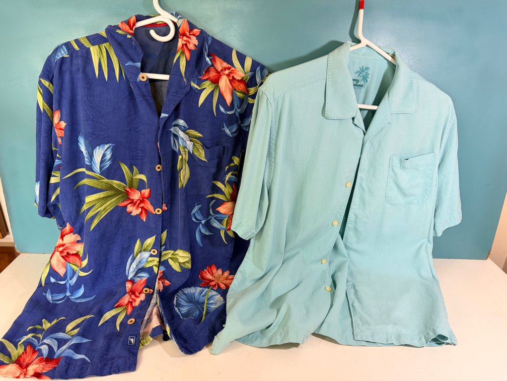 (X's 2) Tommy Bahama Silk Aloha Button-Down Shirts - Sizes Medium & Small