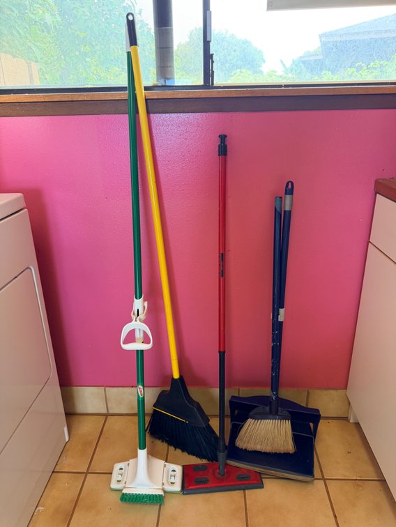 Assorted Brooms & Cleaning Tools