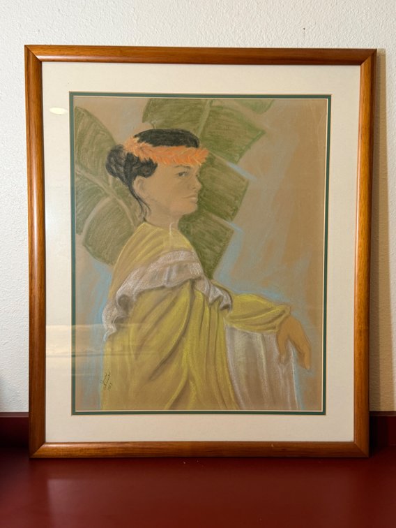 Original Signed 1987 Framed Hawaiian Portrait Pastel