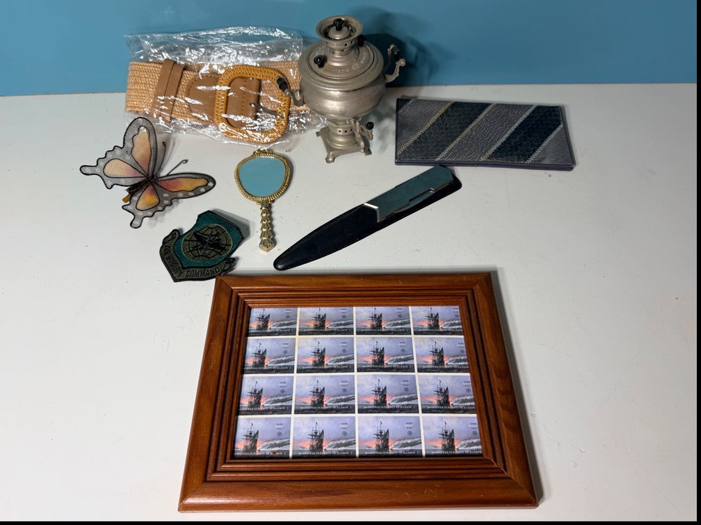 Assorted Collectibles & Framed Stamp Display