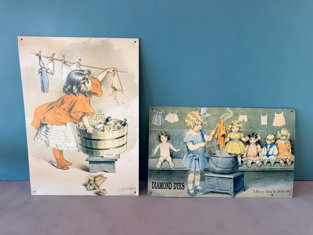Pair of Vintage-Style Laundry Advertising Metal Signs