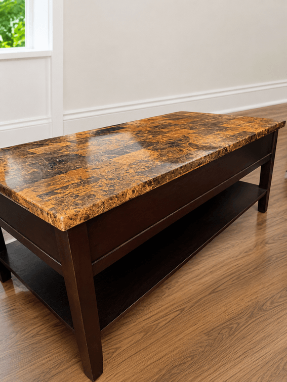 Coffee Table with Faux Marble Top & Storage Shelf
