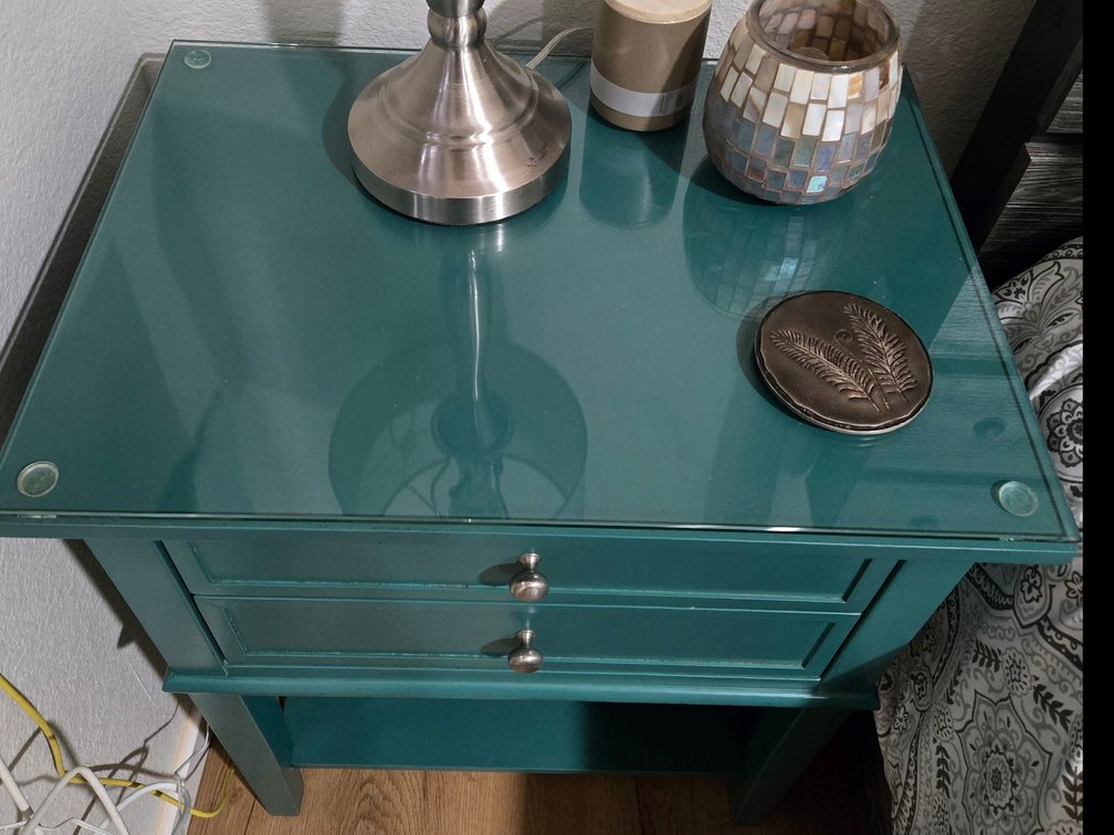 Teal End Table w/Glass Top #1
