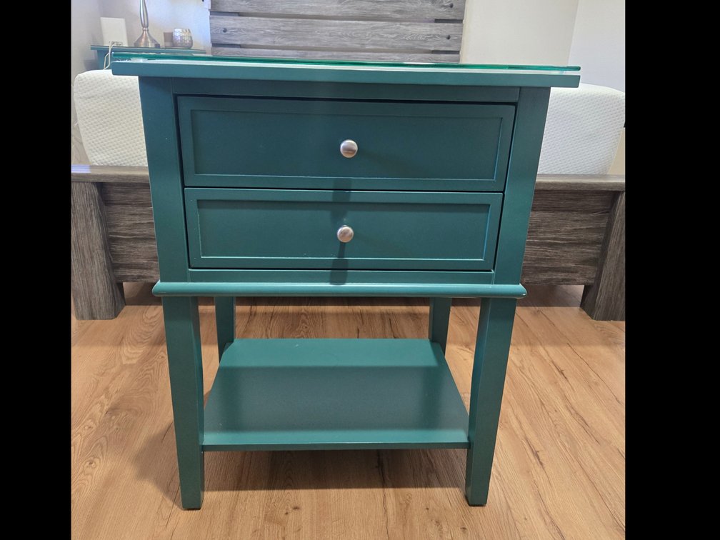 Teal End Table w/Glass Top #2