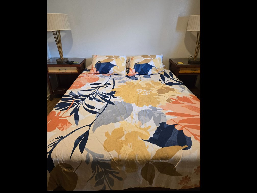 Queen bed w/Wood/Metal Frame and Mattress